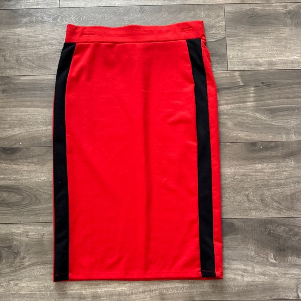 Zara Red Pencil Skirt with Black Accents